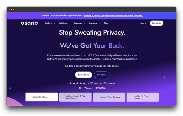 Graphic illustrating the Compliance Automation process: starting with Data Mapping, moving through Automated Assessments, and ending with Continuous Monitoring and Reporting.  Data Privacy Compliance Software; Data Privacy; Compliance Software; Privacy Compliance Software